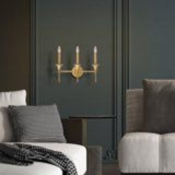 NEW LNC 3-Light Pencil Arm Candle Bathroom Vanity Light Distressed Gold Sconce - Picture 8 of 11